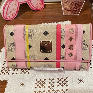 MCM Pink and Cream Striped Wallet